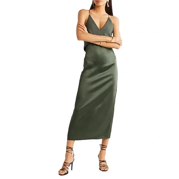Dion Lee Satin and Crepe Midi Dress, Green, Sz AUS 10 / US 4 NWT